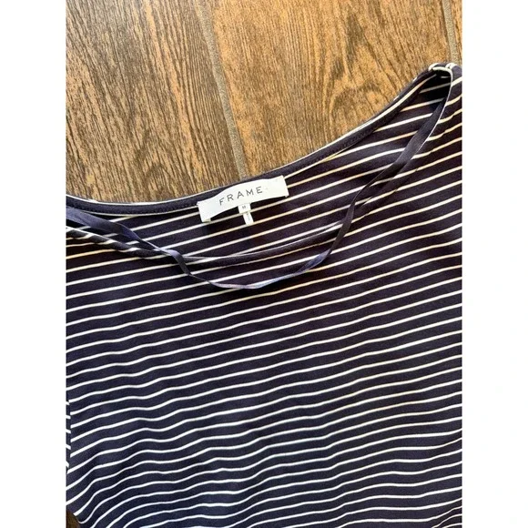 FRAME Dark Navy Striped Bell Sleeve Boat Neck Top LWTS0532 Womens Size M - Picture 3 of 6
